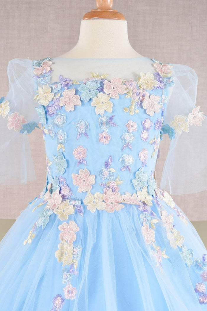 Girls Embroidered Short Sleeve Gown by Elizabeth K GK107 - Girls Formal Dresses