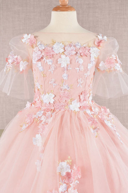 Girls Embroidered Short Sleeve Gown by Elizabeth K GK107 - Girls Formal Dresses