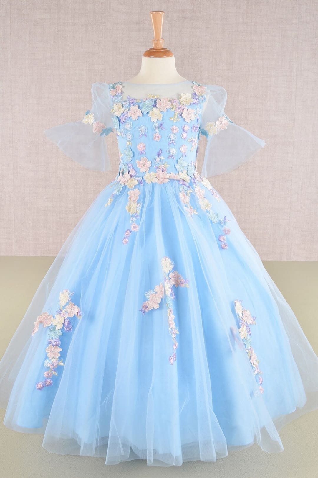 Girls Embroidered Short Sleeve Gown by Elizabeth K GK107 - 2 / Baby Blue - Girls Formal Dresses