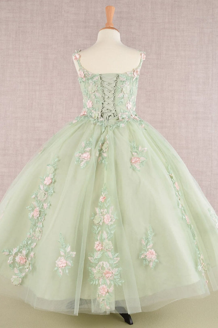 Girls Floral Applique Sleeveless Gown by Elizabeth K GK109 - Girls Formal Dresses