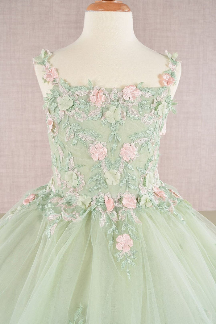 Girls Floral Applique Sleeveless Gown by Elizabeth K GK109 - Girls Formal Dresses