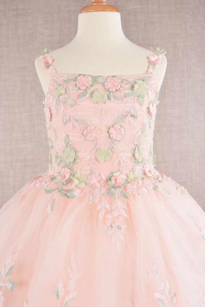 Girls Floral Applique Sleeveless Gown by Elizabeth K GK109 - Girls Formal Dresses