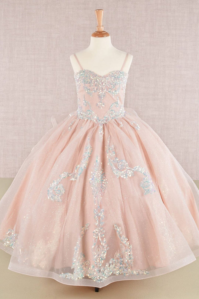 Girls Sequin Applique Sleeveless Gown by Elizabeth K GK106 - 2 / Blush - Girls Formal Dresses