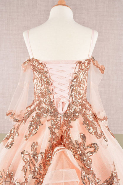 Girls Sequin Print Bell Sleeve Gown by Elizabeth K GK104 - Girls Formal Dresses