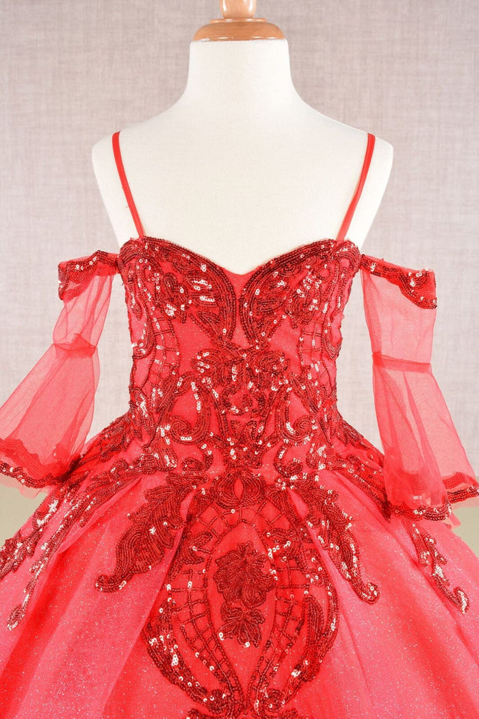 Girls Sequin Print Bell Sleeve Gown by Elizabeth K GK104 - Girls Formal Dresses