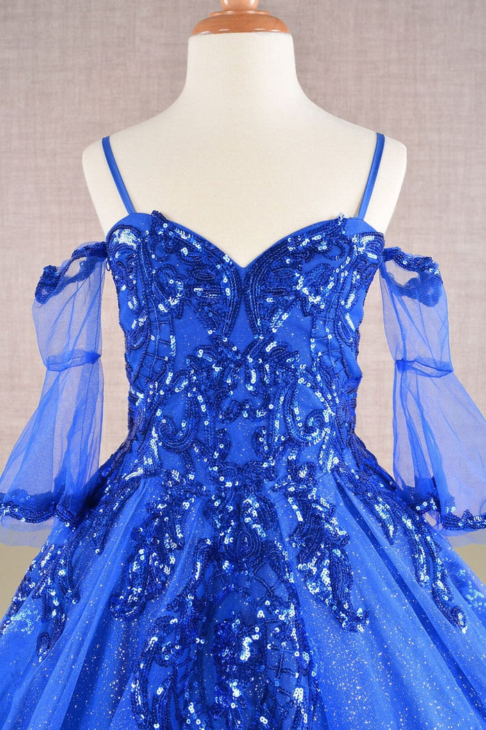 Girls Sequin Print Bell Sleeve Gown by Elizabeth K GK104 - Girls Formal Dresses