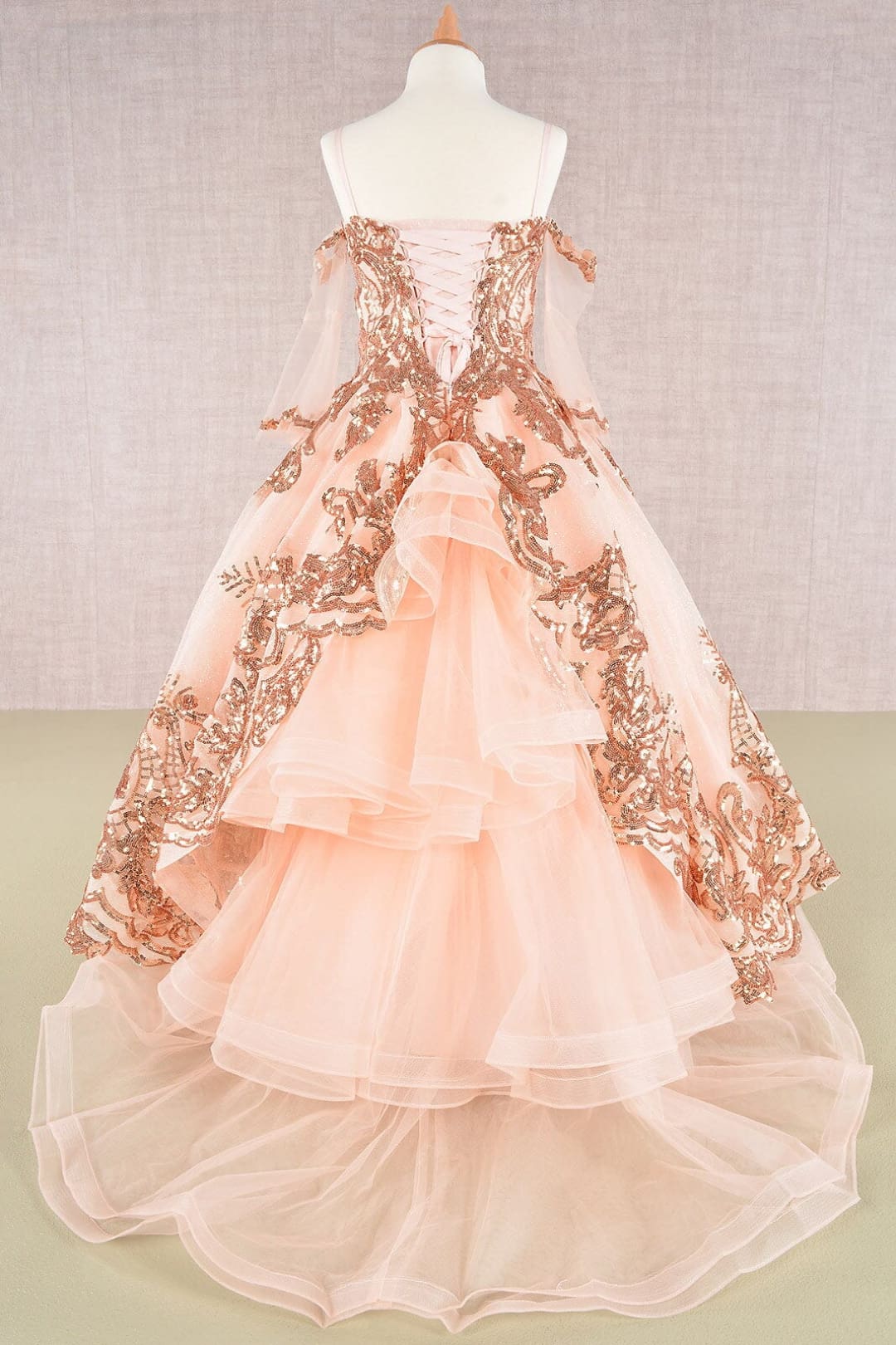 Girls Sequin Print Bell Sleeve Gown by Elizabeth K GK104 - Girls Formal Dresses