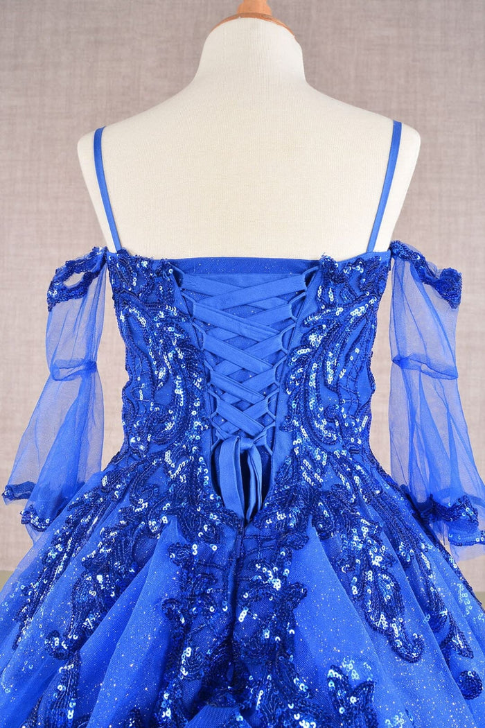 Girls Sequin Print Bell Sleeve Gown by Elizabeth K GK104 - Girls Formal Dresses