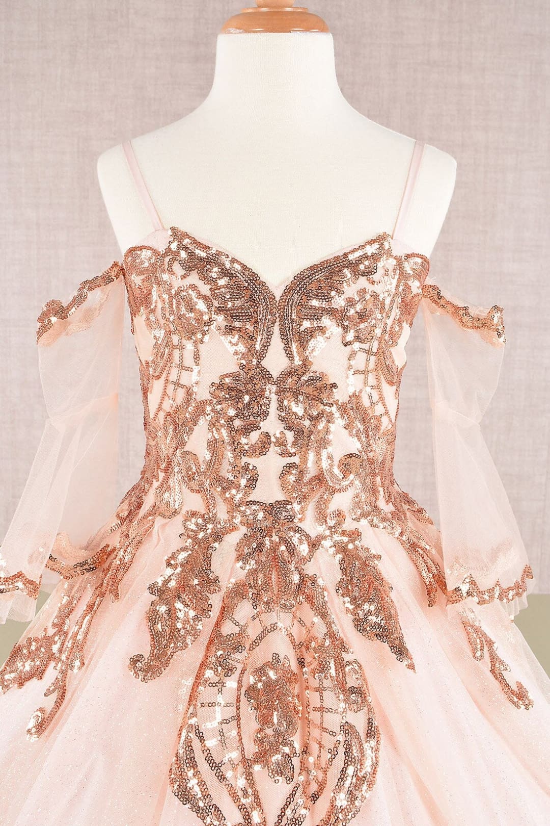 Girls Sequin Print Bell Sleeve Gown by Elizabeth K GK104 - Girls Formal Dresses