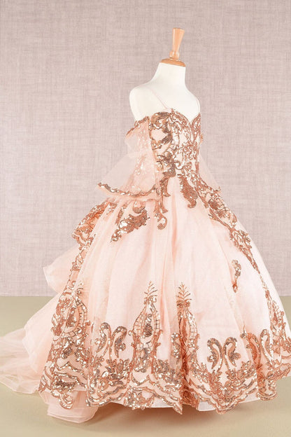 Girls Sequin Print Bell Sleeve Gown by Elizabeth K GK104 - Girls Formal Dresses