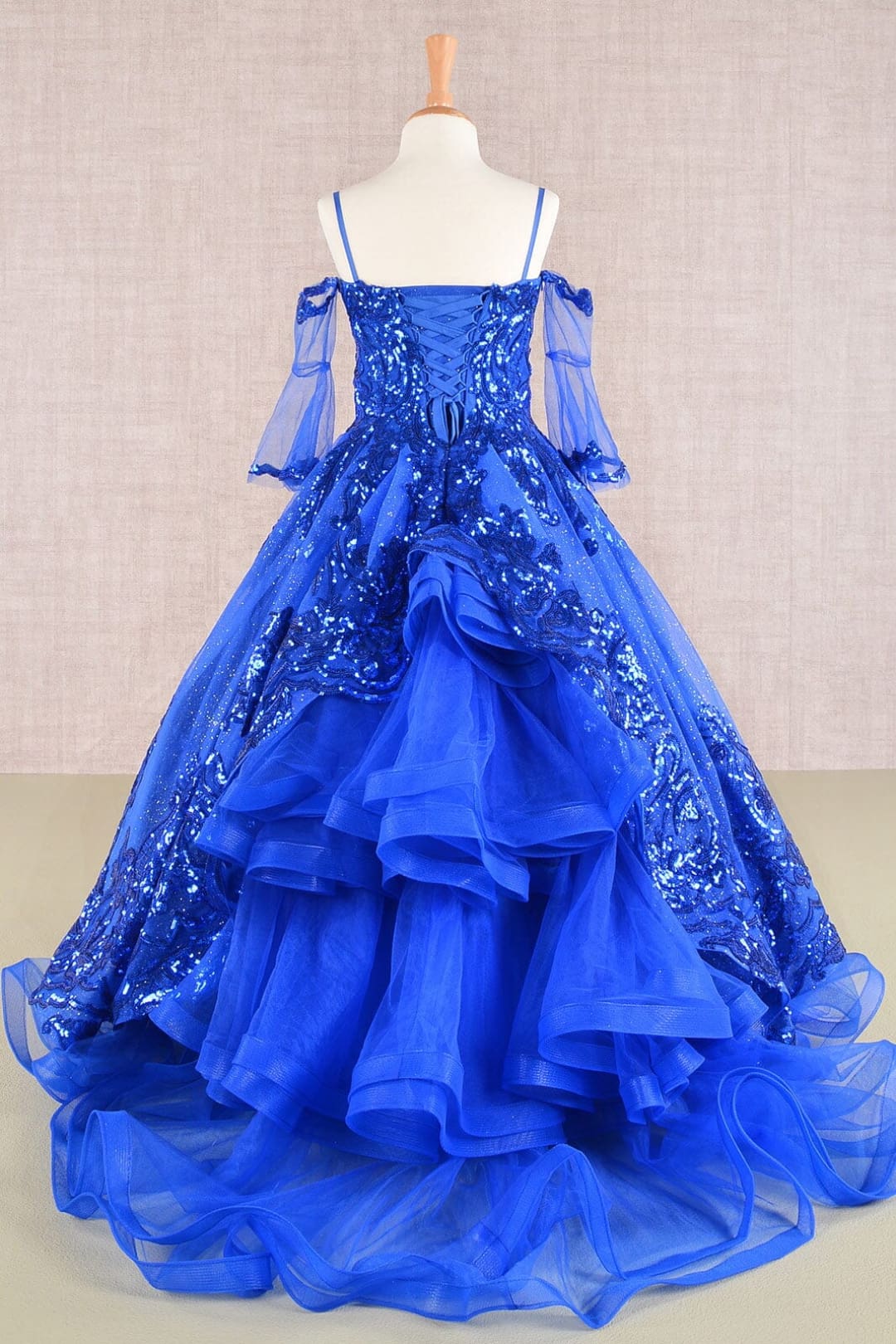 Girls Sequin Print Bell Sleeve Gown by Elizabeth K GK104 - Girls Formal Dresses