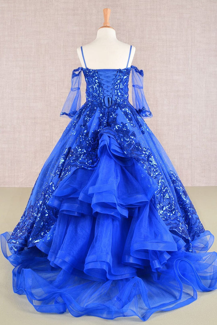 Girls Sequin Print Bell Sleeve Gown by Elizabeth K GK104 - Girls Formal Dresses