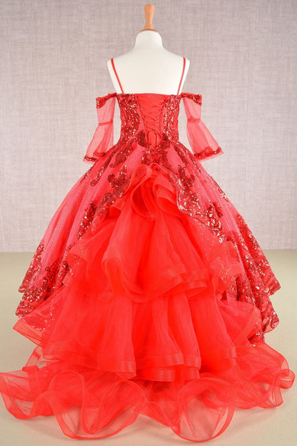 Girls Sequin Print Bell Sleeve Gown by Elizabeth K GK104 - Girls Formal Dresses