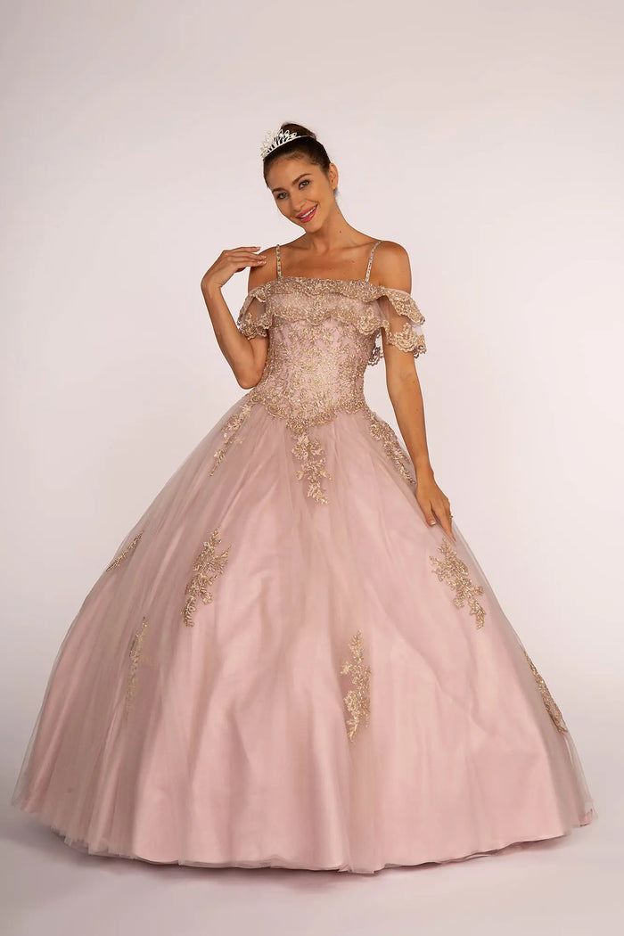 Off Shoulder Quinceañera Ball Gown Embroidered Lace-Up Back Floor Length by Elizabeth K GL2510