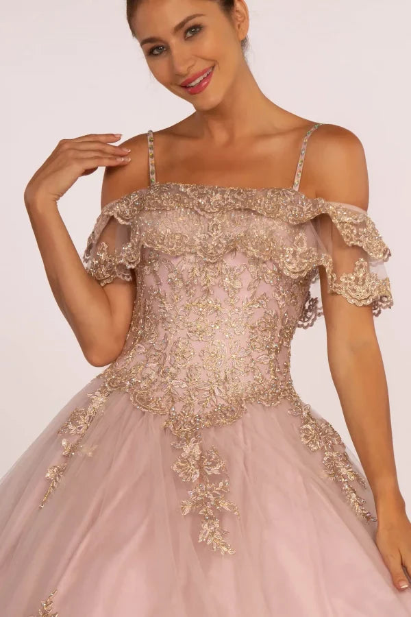 Off Shoulder Quinceañera Ball Gown Embroidered Lace-Up Back Floor Length by Elizabeth K GL2510
