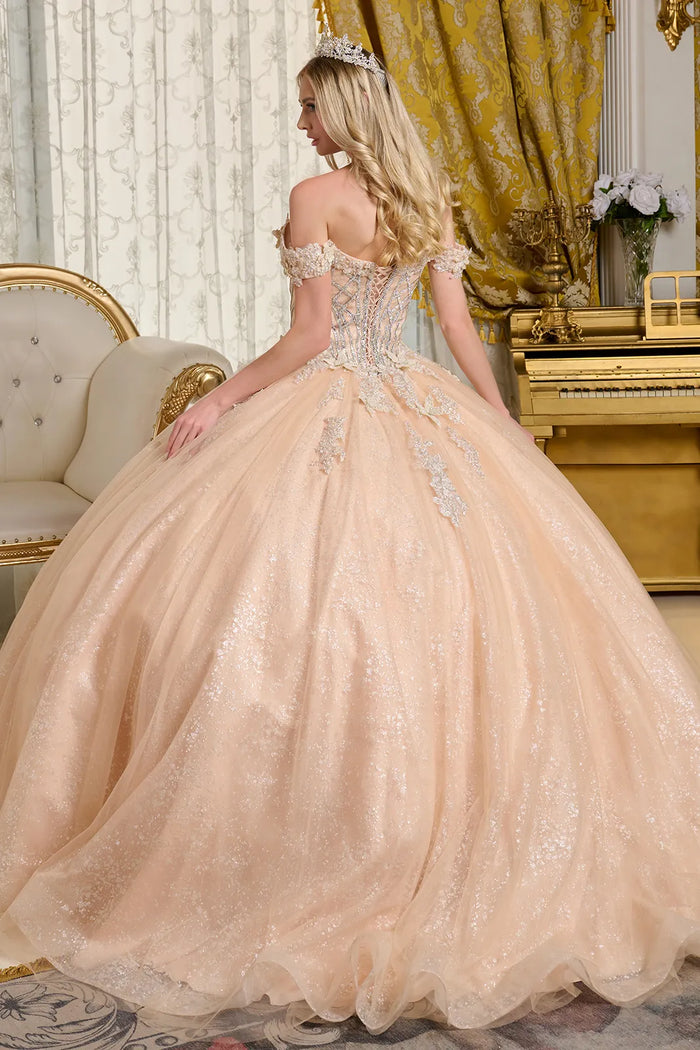 Champagne Quinceanera Dress Off Shoulder Ball Gown by Elizabeth K GL3630