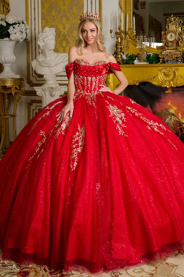 Red Quinceanera Dress Off Shoulder Ball Gown by Elizabeth K GL3631