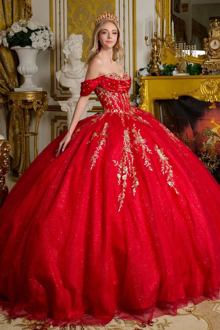 Red Quinceanera Dress Off Shoulder Ball Gown by Elizabeth K GL3631