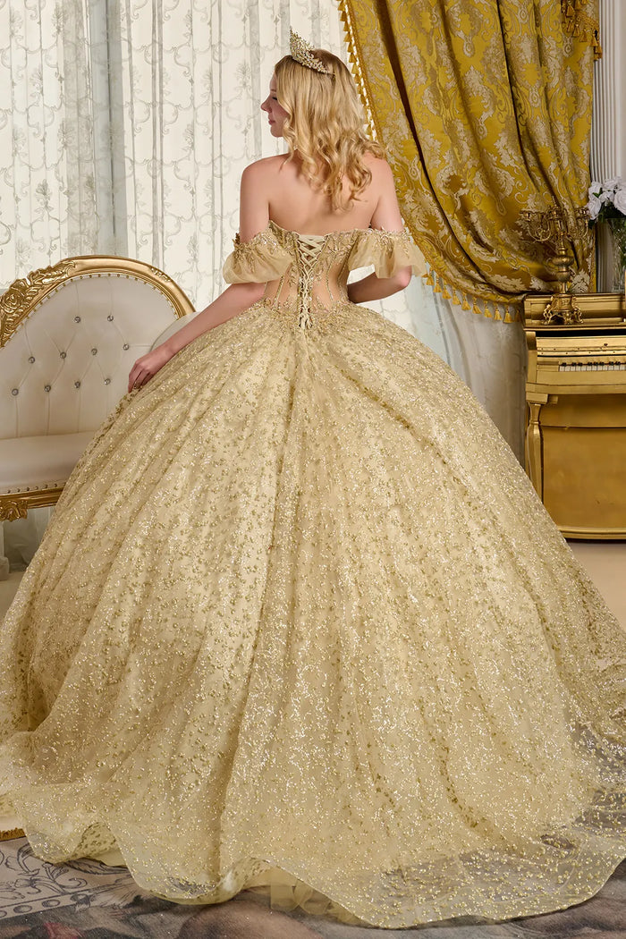 Gold Quinceanera Dress Off Shoulder Ball Gown by Elizabeth K GL3632