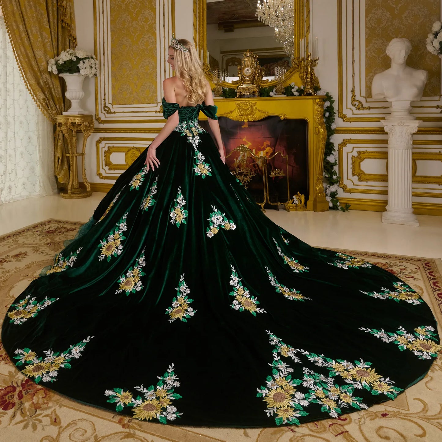 Emerald Green Charro Quinceanera Dress Sweetheart Ruffled Ball Gown by Elizabeth K GL3637