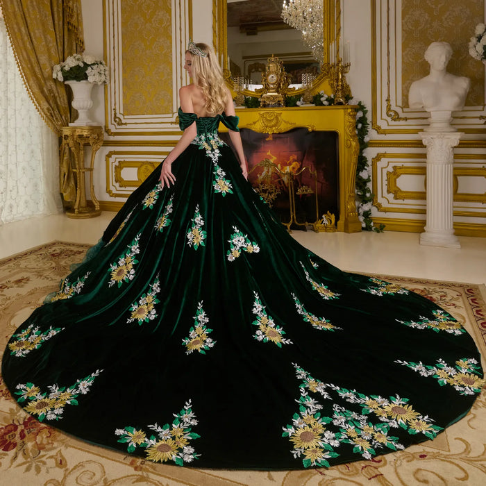Emerald Green Charro Quinceanera Dress Sweetheart Ruffled Ball Gown by Elizabeth K GL3637