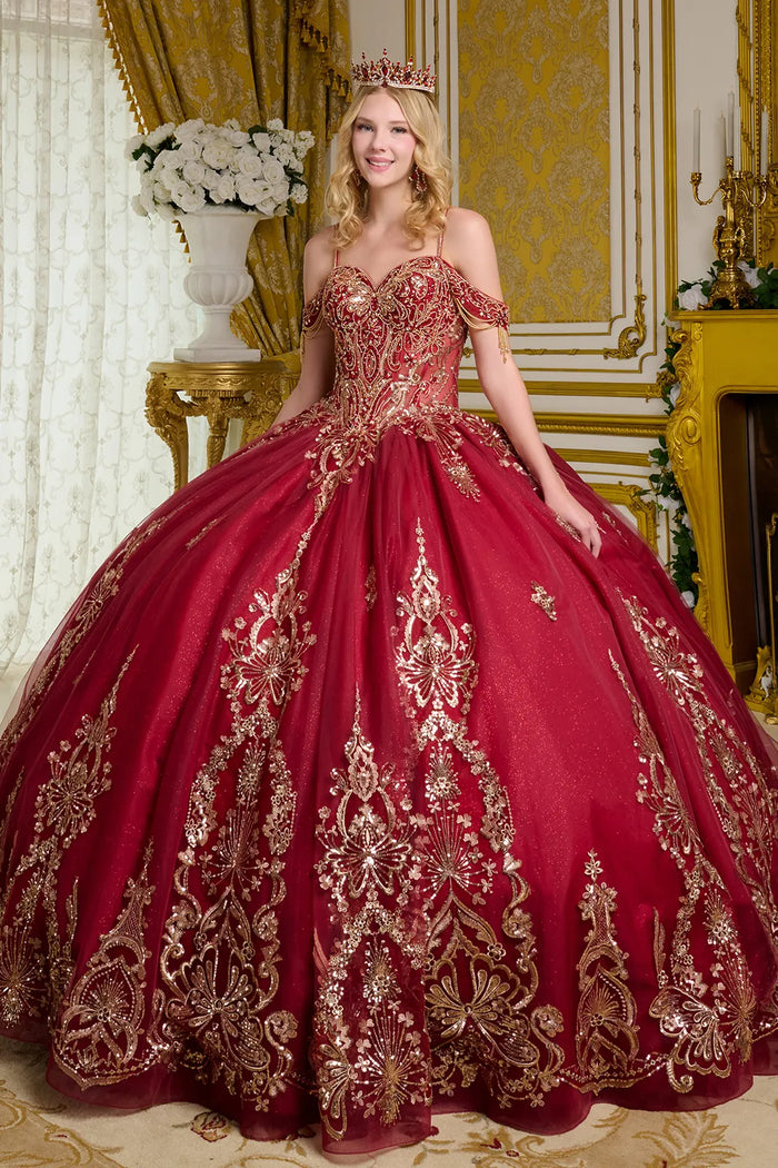 Cold Shoulder Quinceanera Dress Embroidered Ball Gown by Elizabeth K GL3639