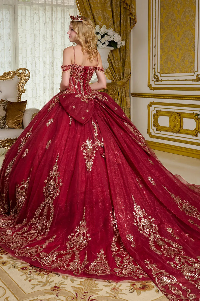 Cold Shoulder Quinceanera Dress Embroidered Ball Gown by Elizabeth K GL3639