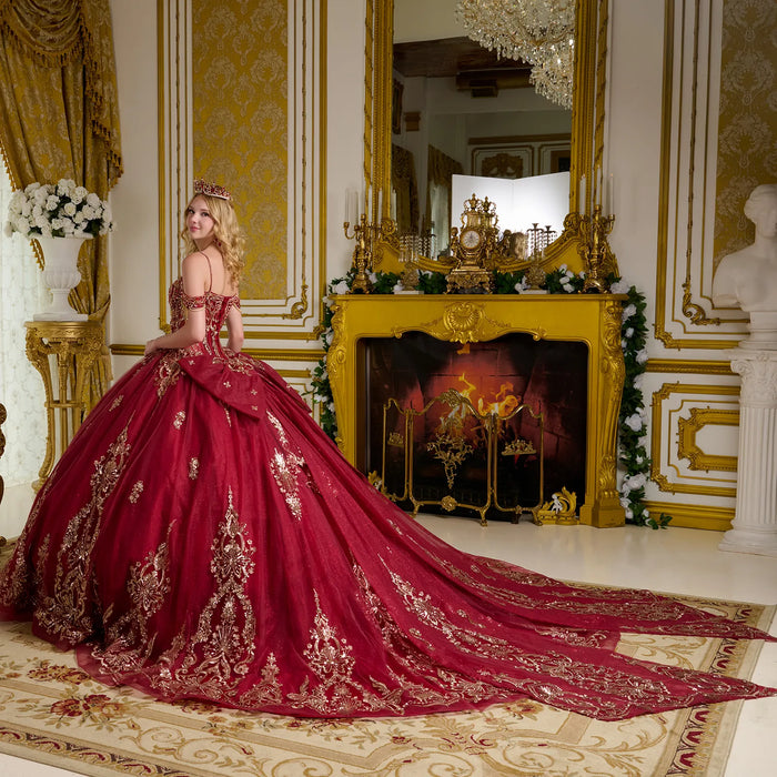 Cold Shoulder Quinceanera Dress Embroidered Ball Gown by Elizabeth K GL3639