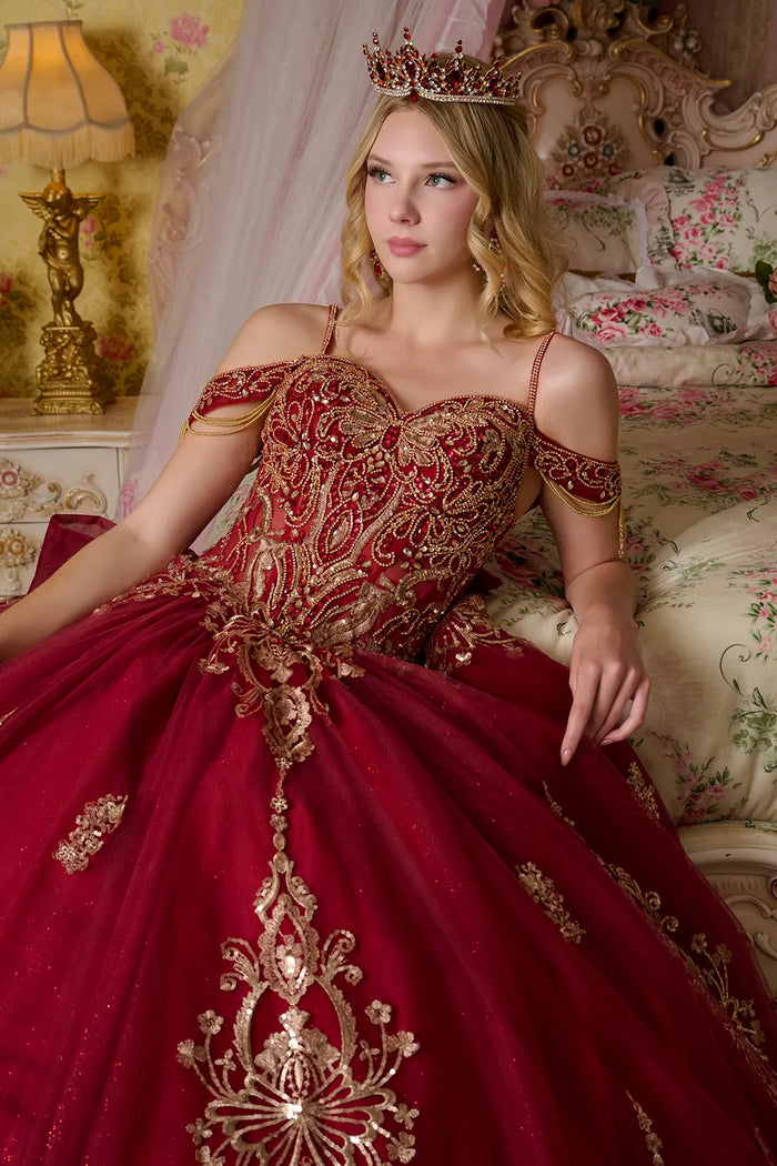 Cold Shoulder Quinceanera Dress Embroidered Ball Gown by Elizabeth K GL3639