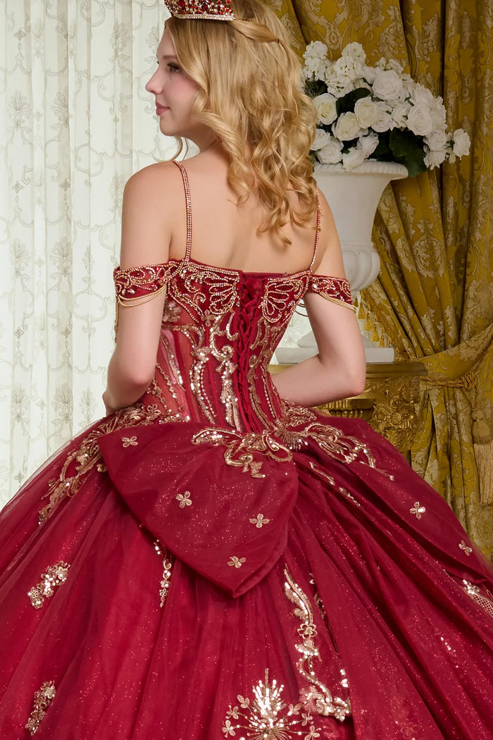 Cold Shoulder Quinceanera Dress Embroidered Ball Gown by Elizabeth K GL3639