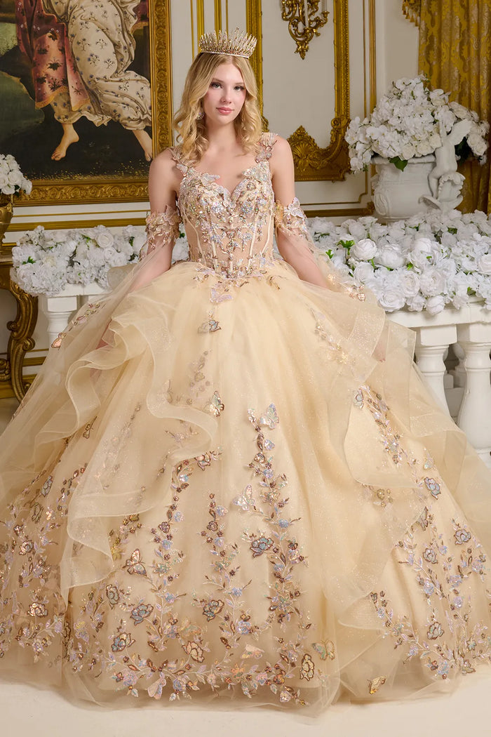 V-Neck Ruffled Ball Gown by Elizabeth KGL3648