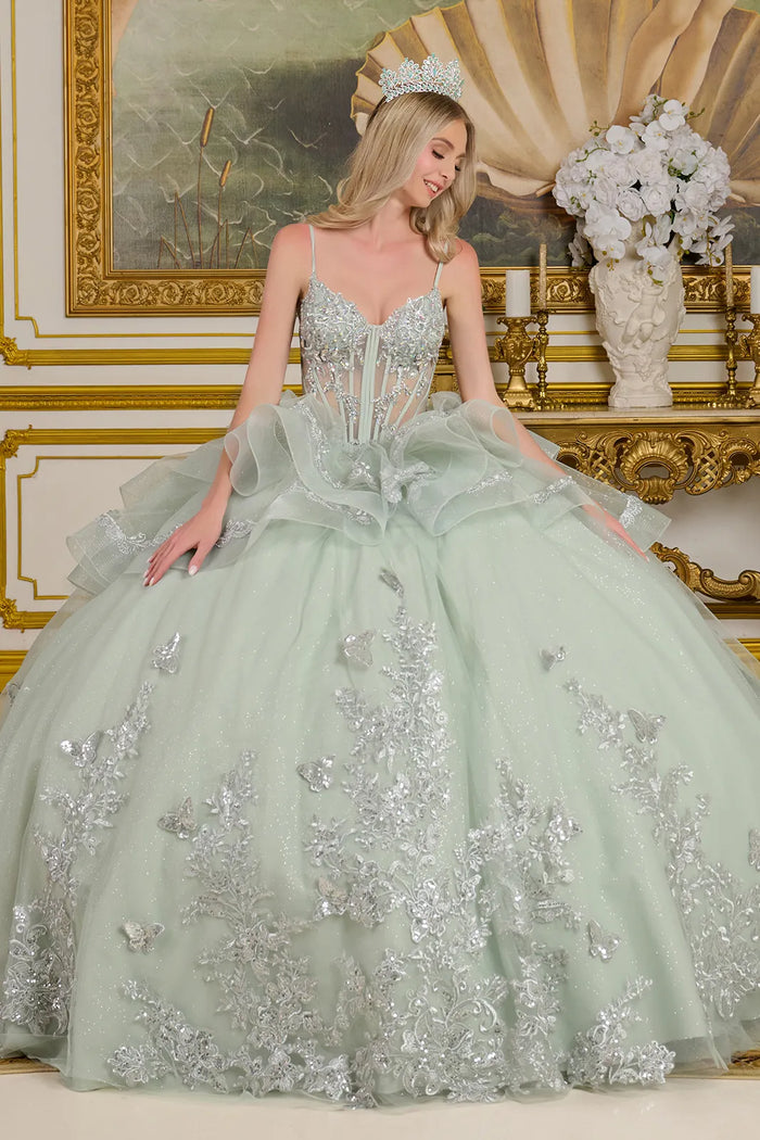 V-Neck Ruffled Ball Gown by Elizabeth KGL3649