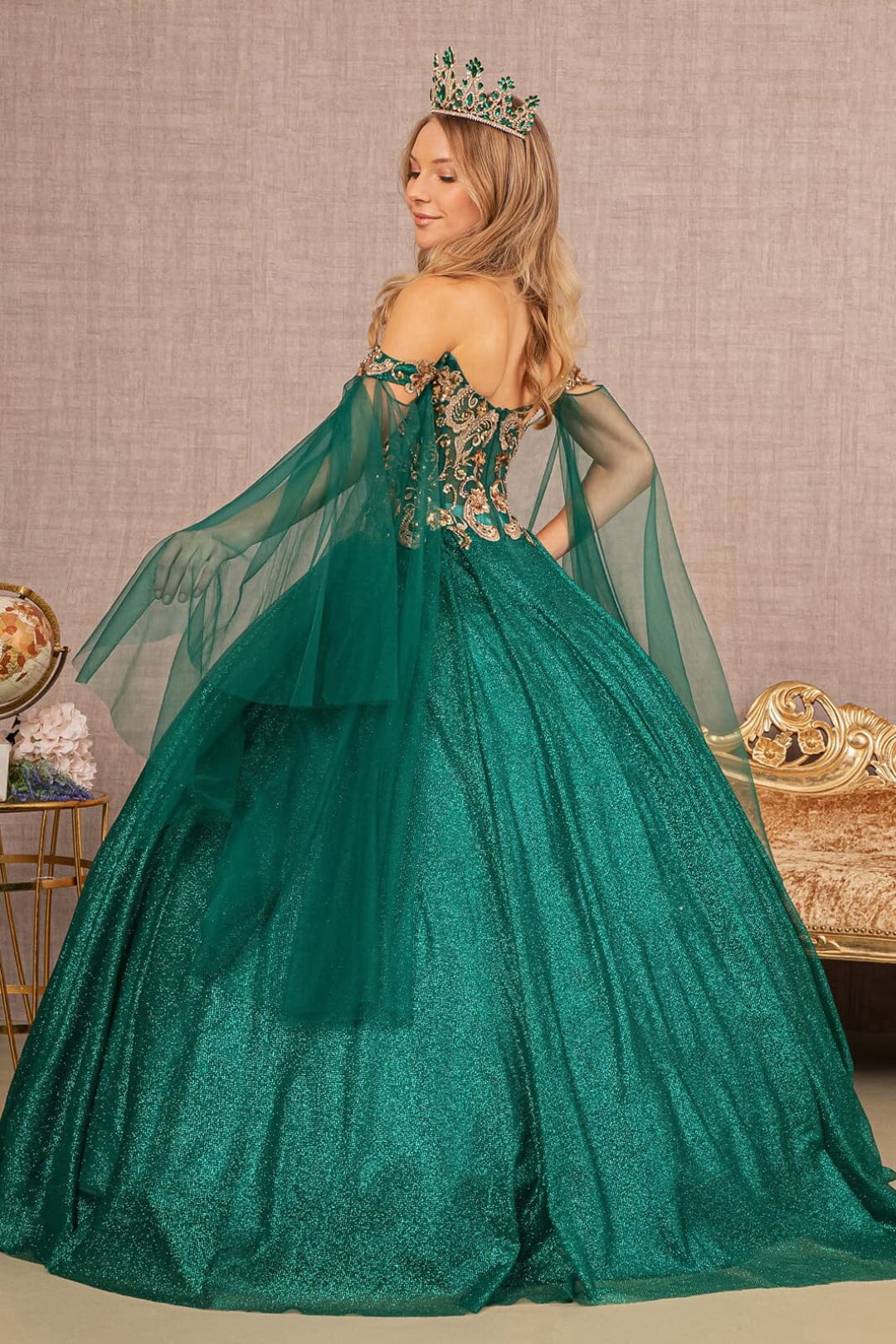 Glitter Cape Sleeve Ball Gown by Elizabeth K GL3139 - Quinceanera Dresses