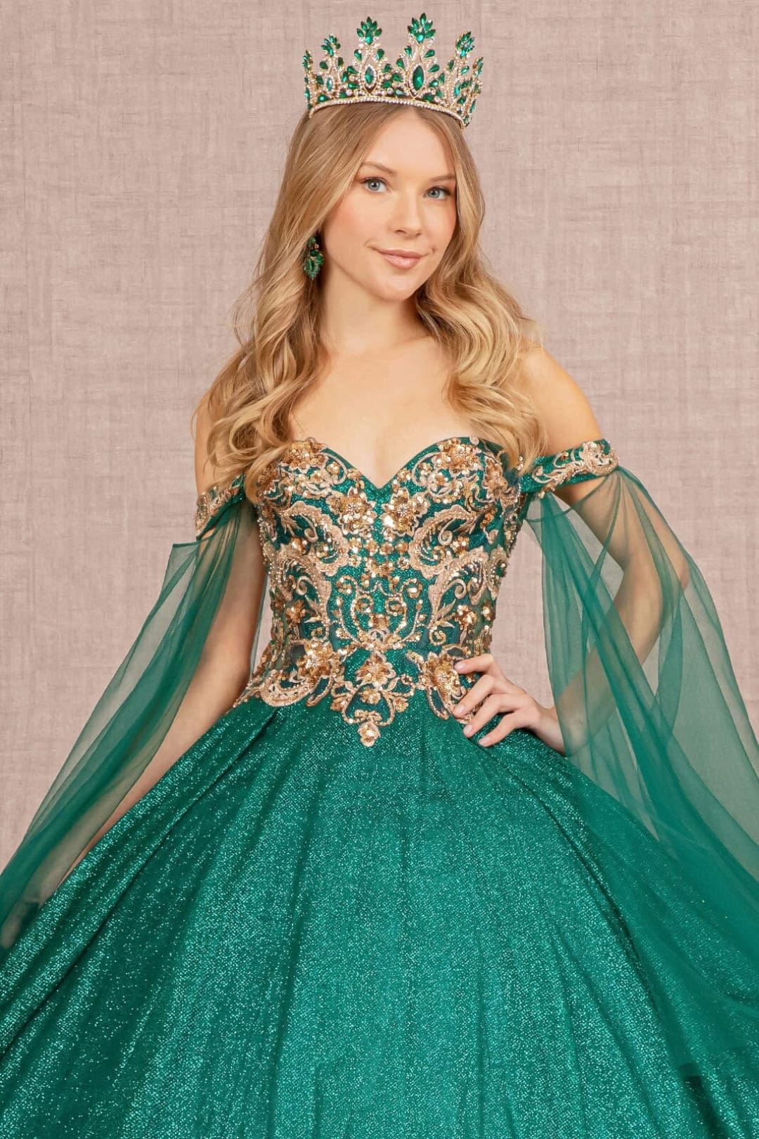 Glitter Cape Sleeve Ball Gown by Elizabeth K GL3139 - Quinceanera Dresses