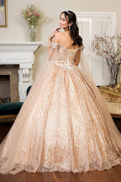 Glitter Off Shoulder Ball Gown by Elizabeth K GL1926 - Quinceanera Dresses