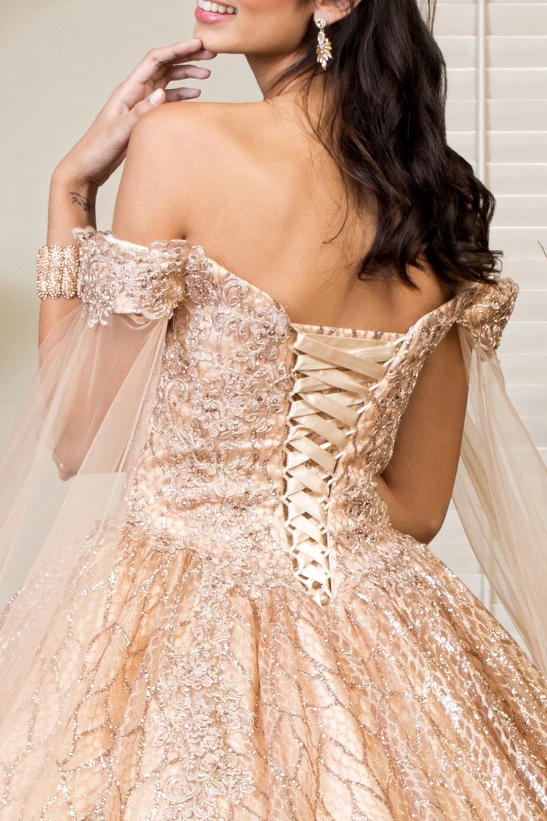 Glitter Off Shoulder Ball Gown by Elizabeth K GL1926 - Quinceanera Dresses