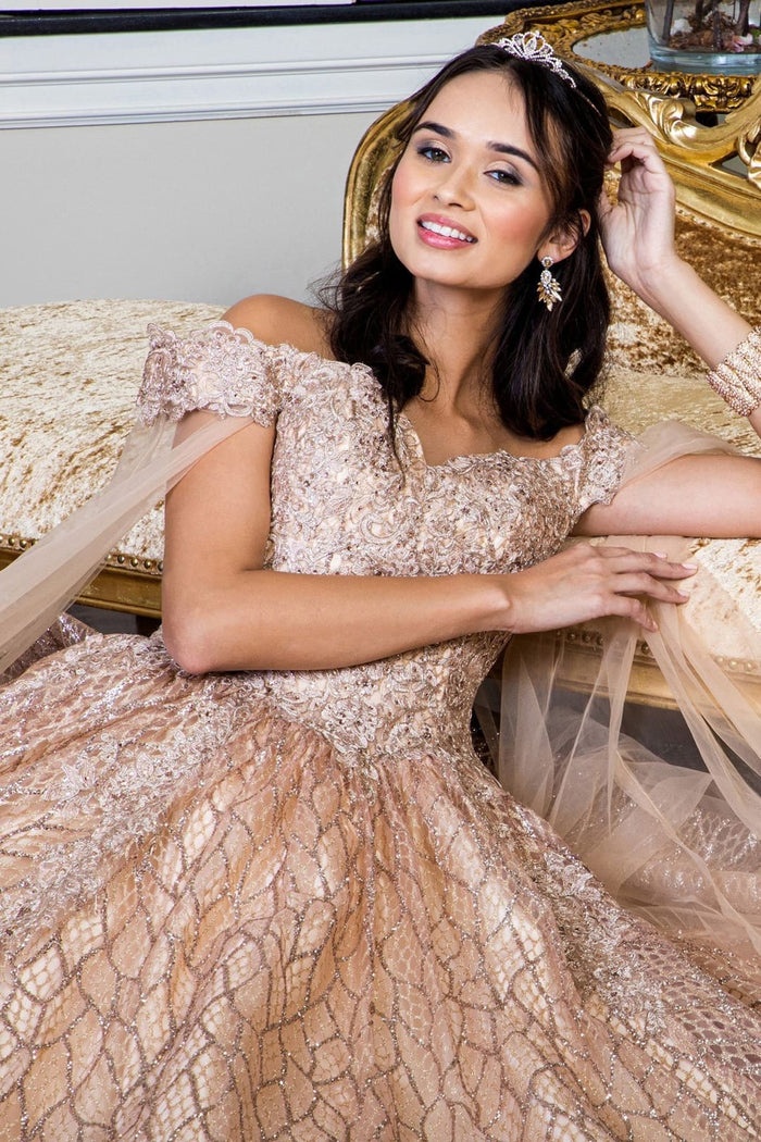 Glitter Off Shoulder Ball Gown by Elizabeth KGL1926