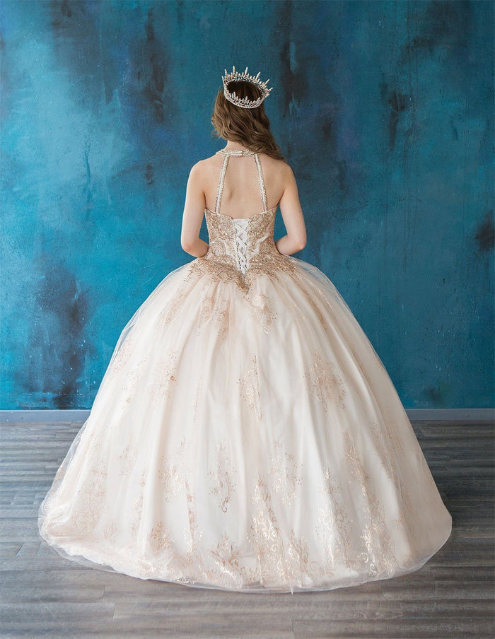 Glitter Print High Neck Quinceañera Dress Calla SYL19002