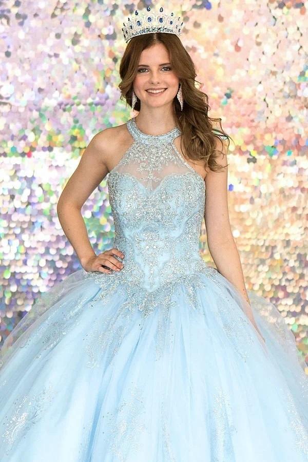 Glitter Print High Neck Quinceañera Dress Calla SYL19002