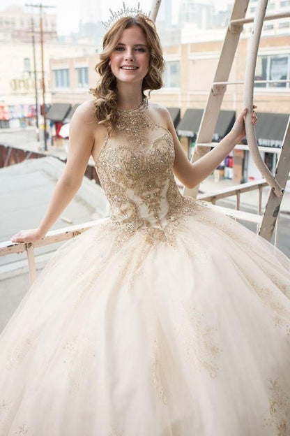 Glitter Print High Neck Quinceañera Dress Calla SYL19002