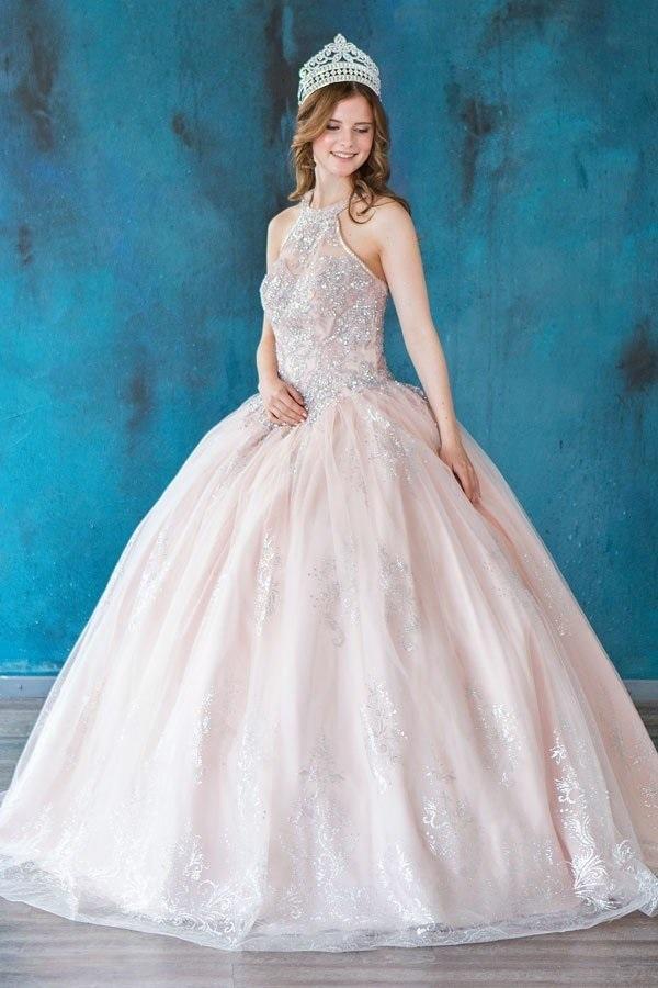 Glitter Print High Neck Quinceañera Dress Calla SYL19002