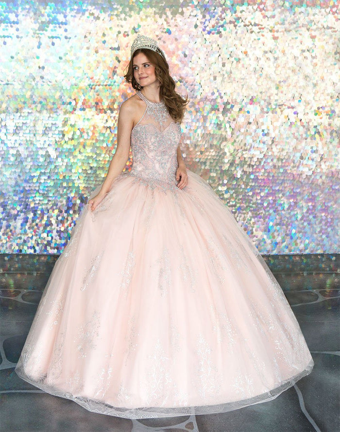 Glitter Print High Neck Quinceañera Dress Calla SYL19002