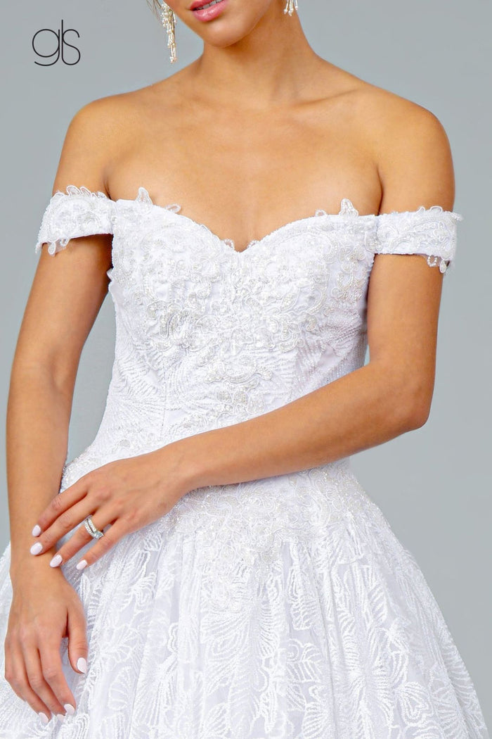 Glitter Print Off Shoulder Gown by Elizabeth KGL1820