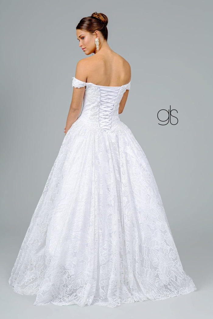 Glitter Print Off Shoulder Gown by Elizabeth KGL1820