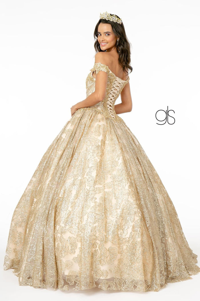 Glitter Print Off Shoulder Gown by Elizabeth KGL1820