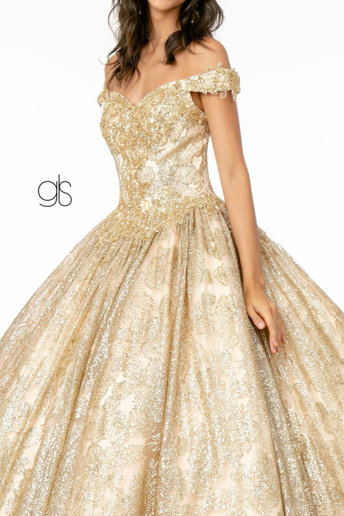 Glitter Print Off Shoulder Gown by Elizabeth KGL1820