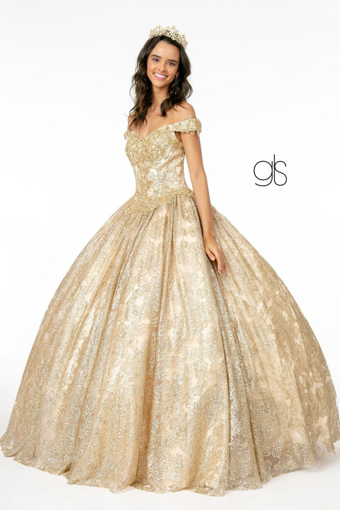 Glitter Print Off Shoulder Gown by Elizabeth KGL1820