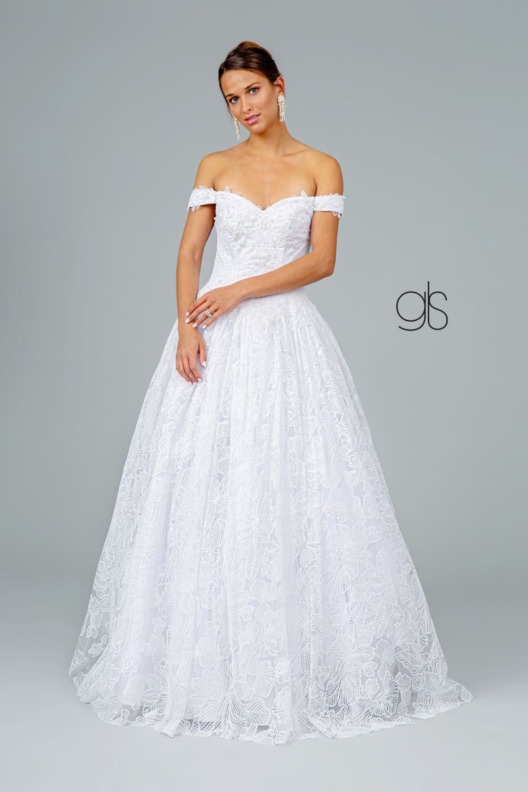Glitter Print Off Shoulder Gown by Elizabeth KGL1820