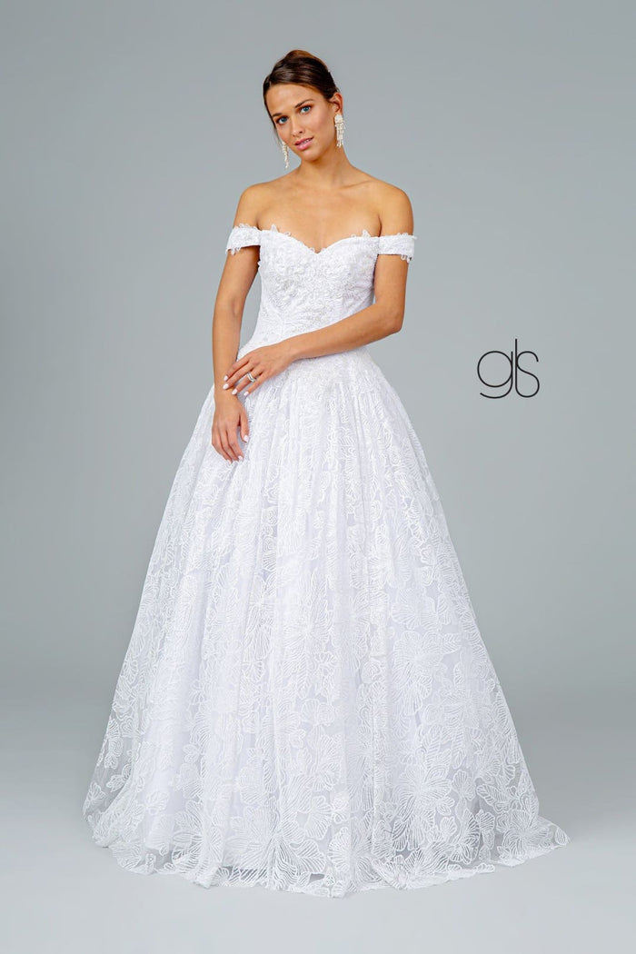Glitter Print Off Shoulder Gown by Elizabeth KGL1820