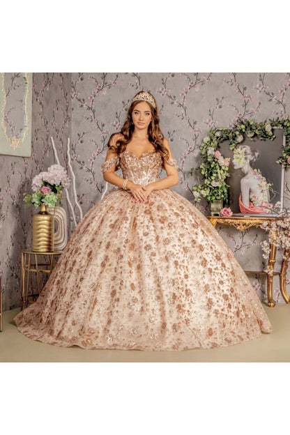 Glitter Print Off Shoulder Corset Ball Gown by GLS Gloria GL3485 - Quinceanera Dresses